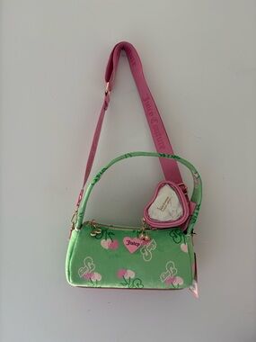 Juicy Couture Retro Cherry Gelato Shoulder Bag Green Pink with Pouch